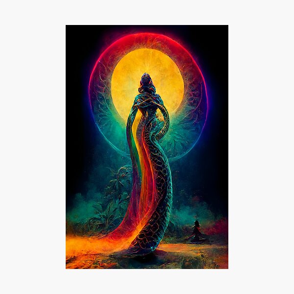 Trippy art of powerful snake woman (Earth Goddess) Photographic Print