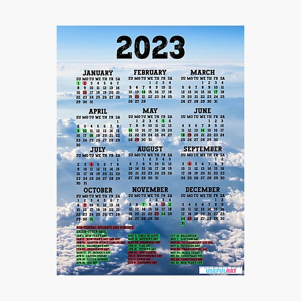 Lámina Fotográfica Calendario Estados Unidos 2023 Con DÍas Festivos No39 De Usefulart Shop 7816