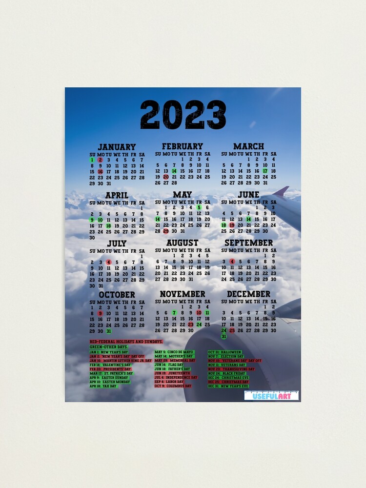 Lámina Fotográfica Calendario Estados Unidos 2023 Con DÍas Festivos No40 De Usefulart Shop 0484