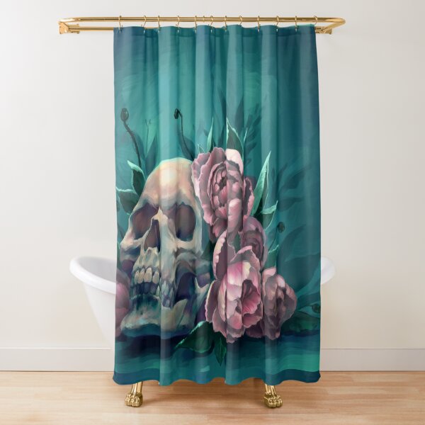 Skull and Peonies Shower Curtain