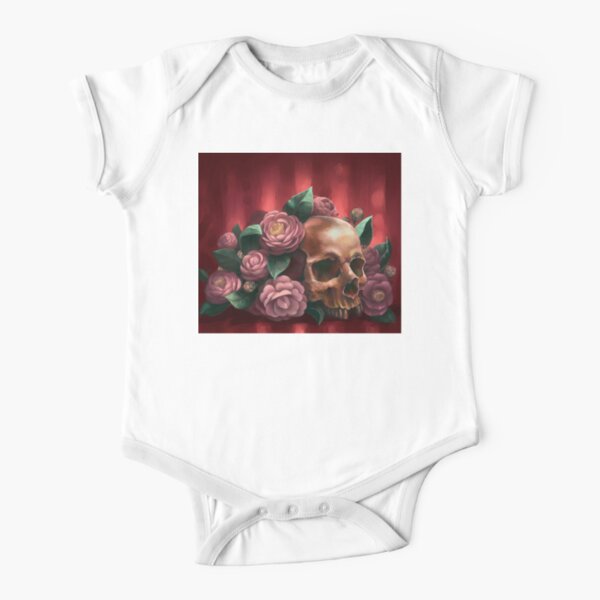 Skull and Camellias Short Sleeve Baby One-Piece