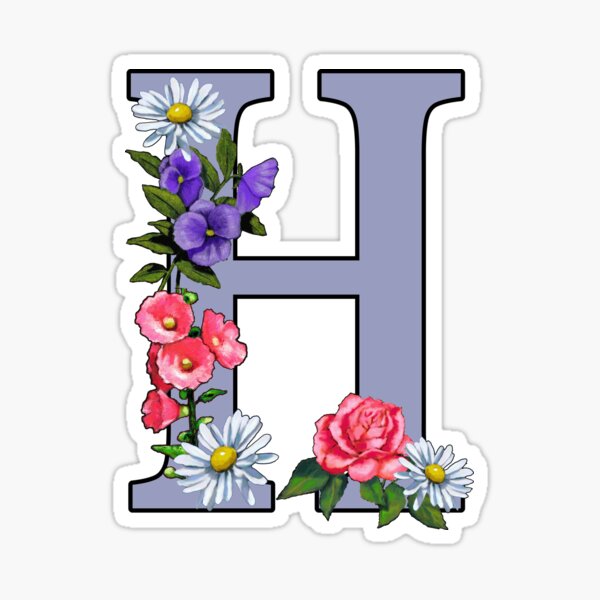 Initial H, Letter, H, Monogram, Alphabet, Flower Art, Decorated Letter Sticker