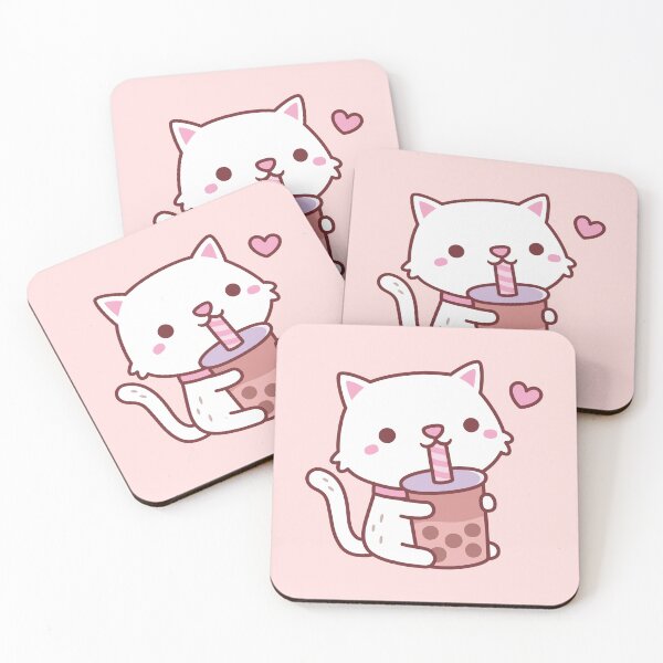 Item preview, Cute White Cat Loves Drinking Boba Tea designed and sold by rustydoodle.