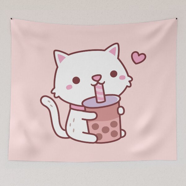 Item preview, Cute White Cat Loves Drinking Boba Tea designed and sold by rustydoodle.
