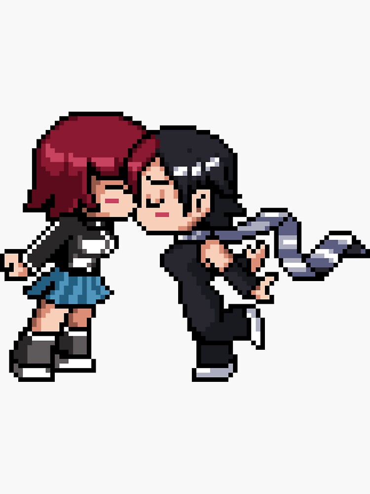 "Kim Pine & Knives Chau kissing 8bit art (w/o heart)" Sticker for Sale