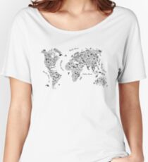 Typography World Map. Women's Relaxed Fit T-Shirt