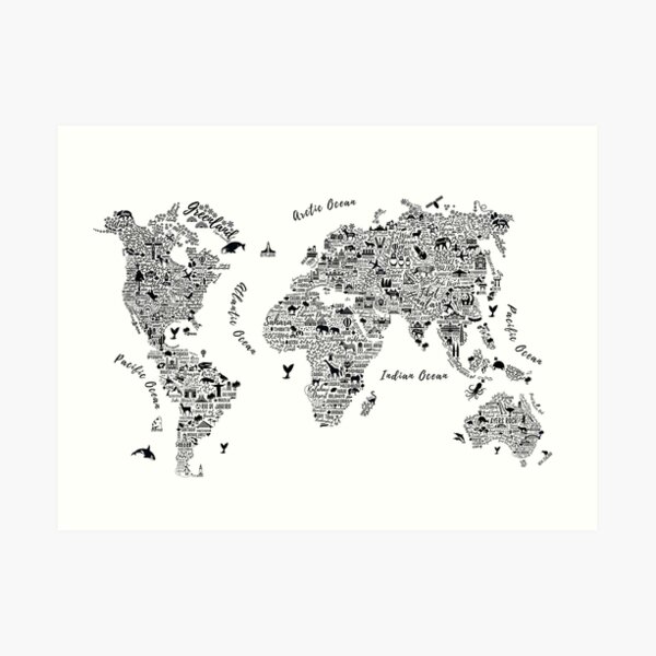 Typography World Map. Art Print