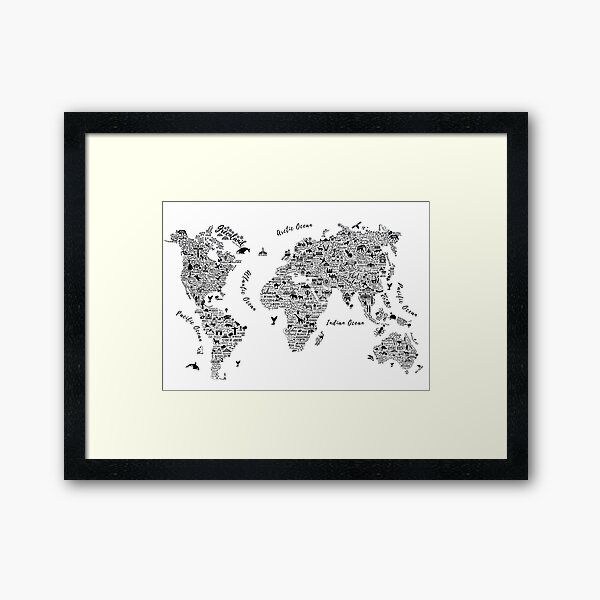 Typography World Map. Gerahmter Kunstdruck