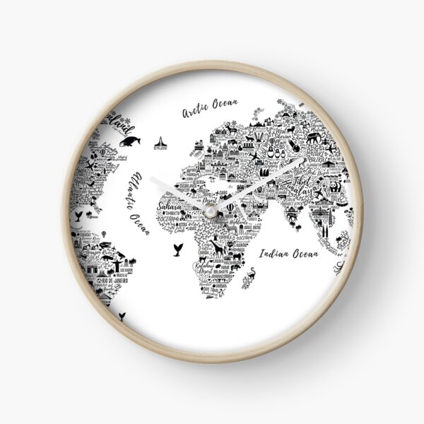 Typography World Map. Clock