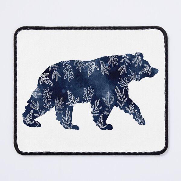 Item preview, Indigo Watercolor Bear with White Leaves designed and sold by ApricotBlossom.