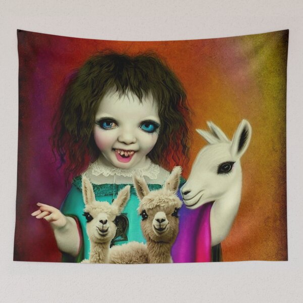 Item preview, rainbow girl with her best friends her Llama and alpacka designed and sold by Pepita Selles.