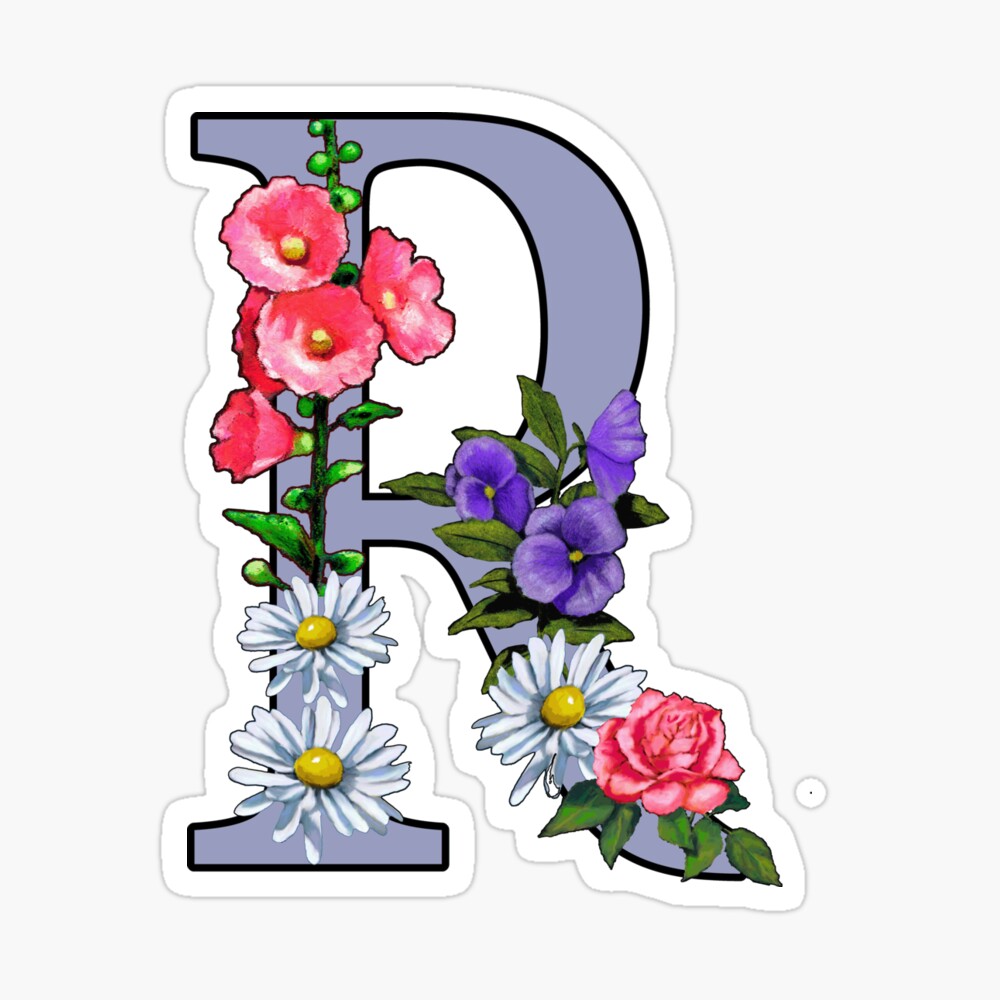 Vintage Flower Letter R Monogram Initial Instant Download 