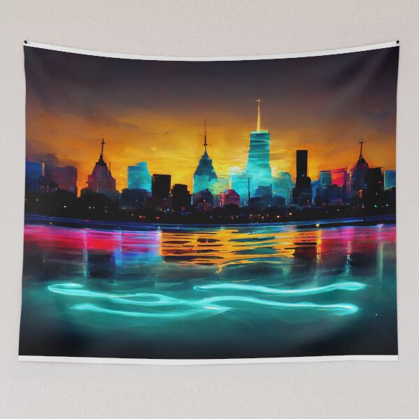 Item preview, Neon New York City Skyline With Neonlight Buildings / New York City Silhouette designed and sold by Unwind-Art-Work.