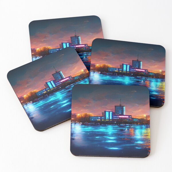 Item preview, Neon Klaipedia City Skyline With Buildings In Neonlight / Lithuania designed and sold by Unwind-Art-Work.