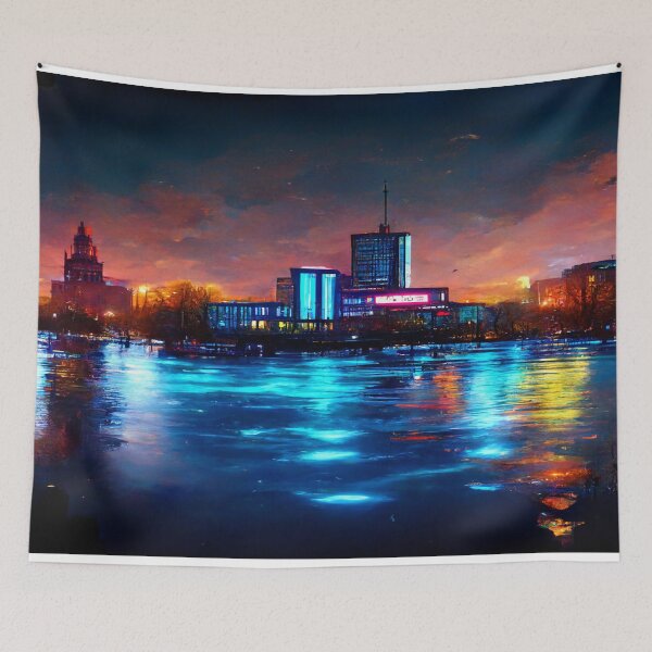 Item preview, Neon Klaipedia City Skyline With Buildings In Neonlight / Lithuania designed and sold by Unwind-Art-Work.