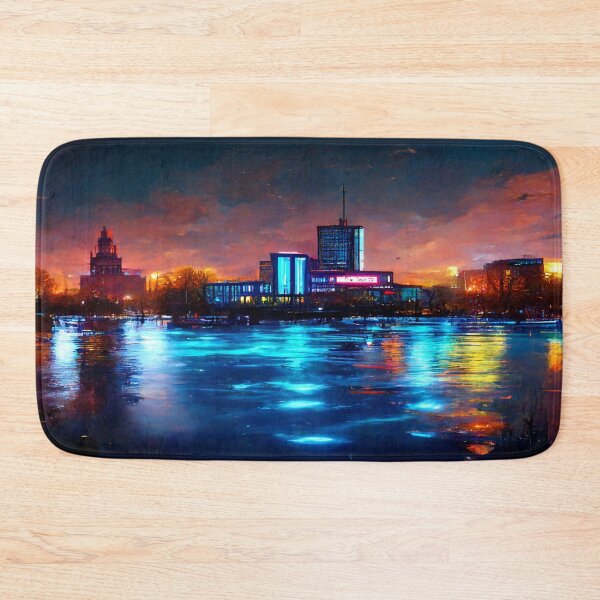 Item preview, Neon Klaipedia City Skyline With Buildings In Neonlight / Lithuania designed and sold by Unwind-Art-Work.