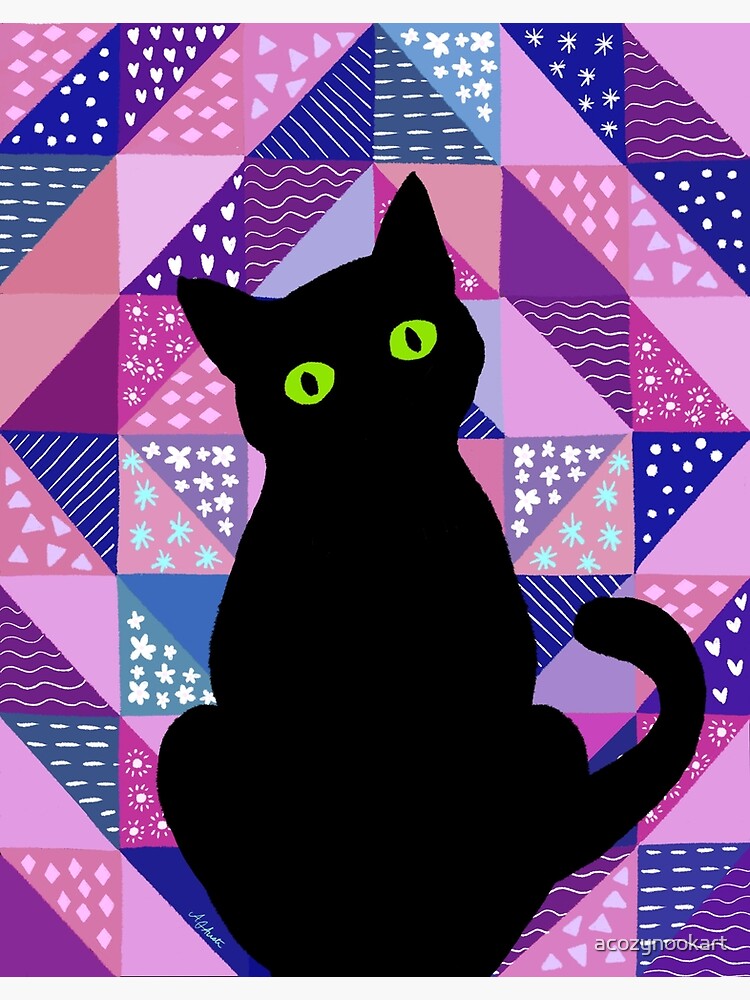 “Patchwork Kitten Black Cat Quilt Design” Poster for Sale by