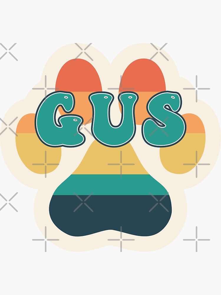 "Gus Dog Name Vintage Sunset Paw Prints on Cream Dog Name Gus