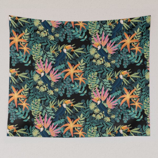 Item preview, Tropical flower garden and tucan designed and sold by vianahline.