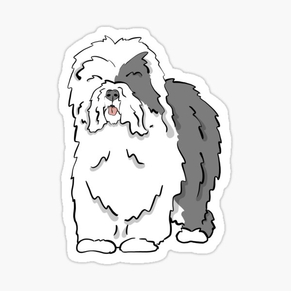 Old english sheepdog with tail (grey) Sticker for Sale by KiwiJP