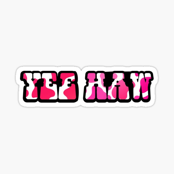 Artikel-Vorschau von Rosa Kuh-Druck "Yee Haw" Land-Aufkleber, designt und verkauft von Brooke’s Broadway Stickers.