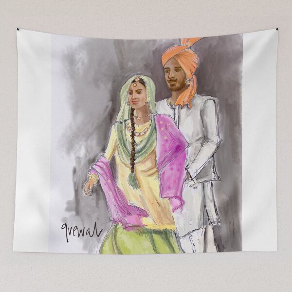 Item preview, Punjabi couple Bhangra dancers painting designed and sold by Sukhpal Grewal Ethnic Art.