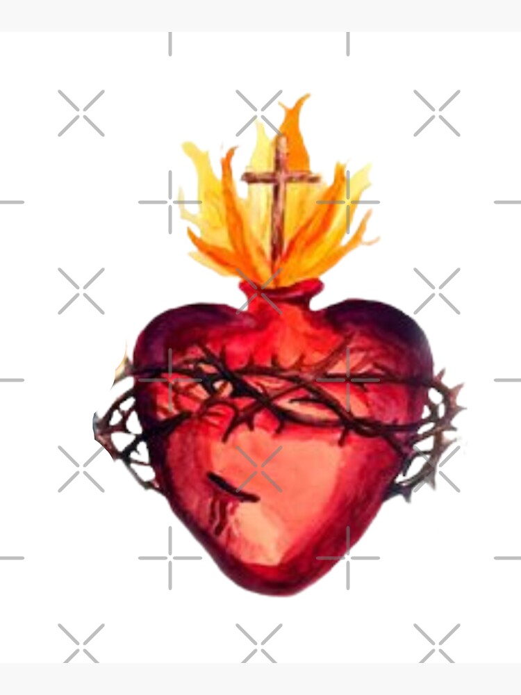 Wandkreuz Aus Holz 17x24cm - Heiliges Herz Jesu, Made In Italy