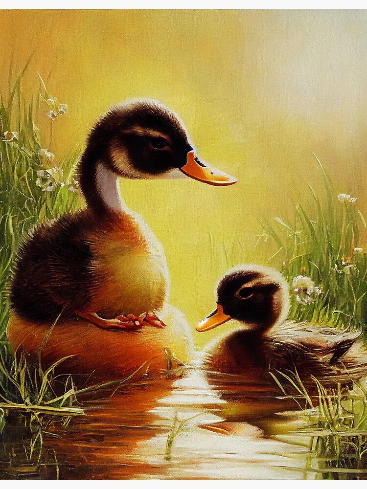 Cute 2d Painting Of Mom And Baby Duck Digital Art Painting