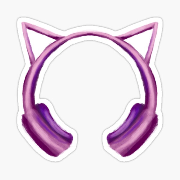 "Pink Cat Ear Headphones (Black version)" Sticker for Sale by