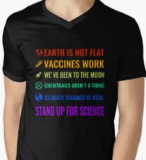 Camiseta para hombre de cuello en v ¡La Tierra no es plana! ¡Las vacunas funcionan! ¡Hemos estado en la luna! Chemtrails no son una cosa! ¡El cambio climático es real! ¡Defiende la ciencia!