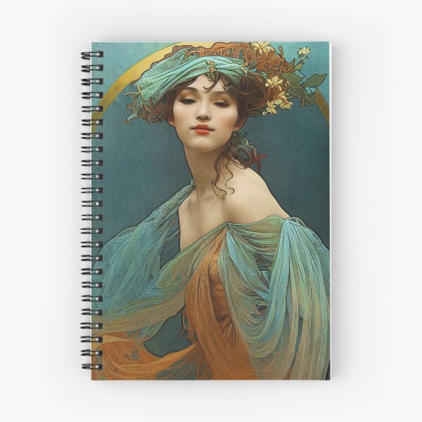Item preview, Art Nouveau Beauty in Turquoise and Orange - Vintage, Mucha, Gilded Age designed and sold by AllRealities.