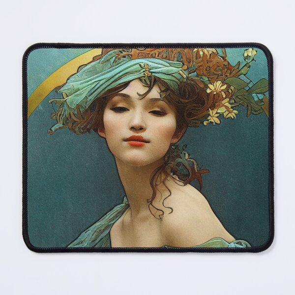 Item preview, Art Nouveau Beauty in Turquoise and Orange - Vintage, Mucha, Gilded Age designed and sold by AllRealities.