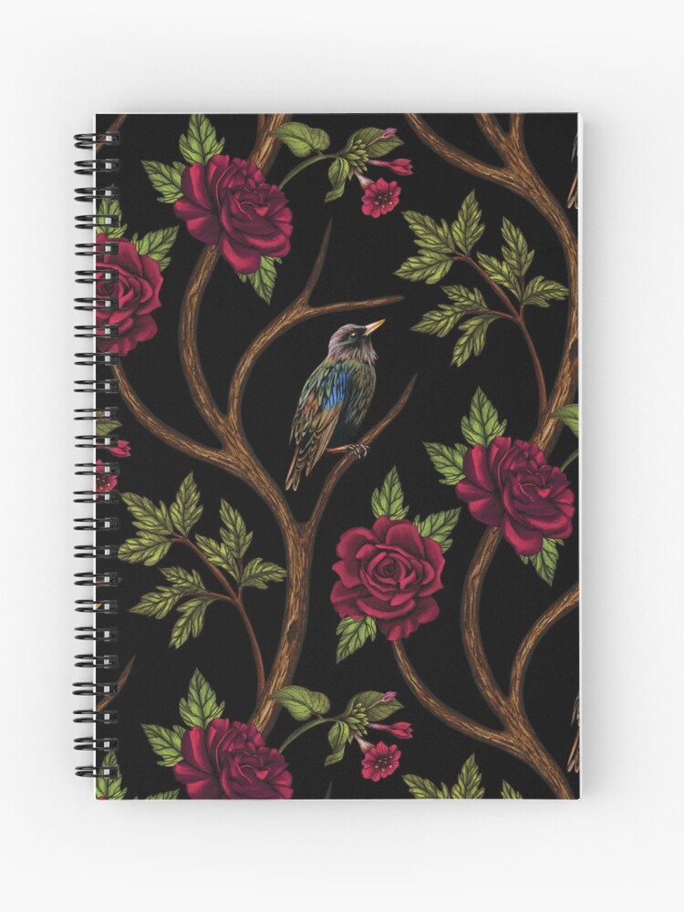 Victorian-Inspired Birds & Red Roses Spiral Notebook for Sale by