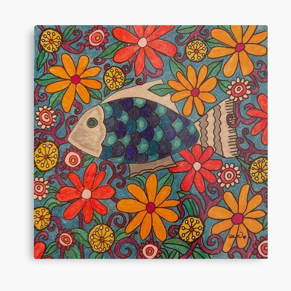 Fish in Flowers Metal Print