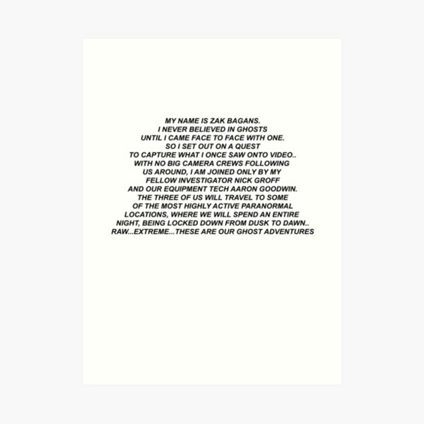 MY NAME IS ZAK BAGANS Art Print