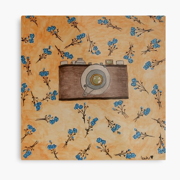 Camera & Blue Flowers Metal Print