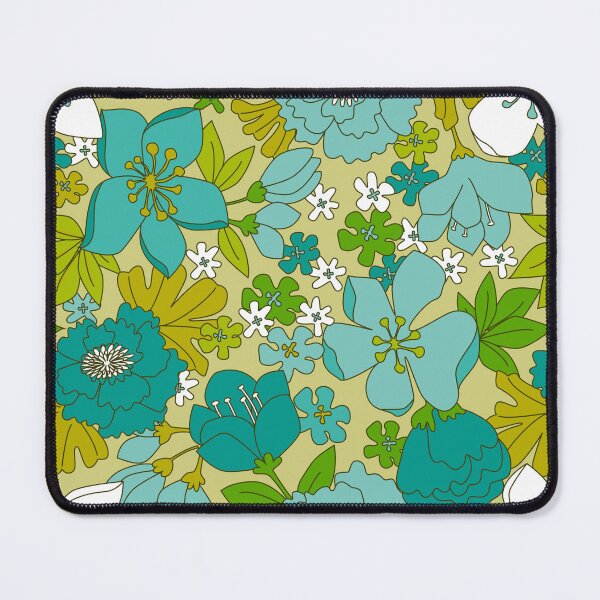 Item preview, Turquoise, White and Olive Green Retro Floral Pattern designed and sold by Eyestigmatic.