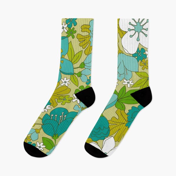 Item preview, Turquoise, White and Olive Green Retro Floral Pattern designed and sold by Eyestigmatic.