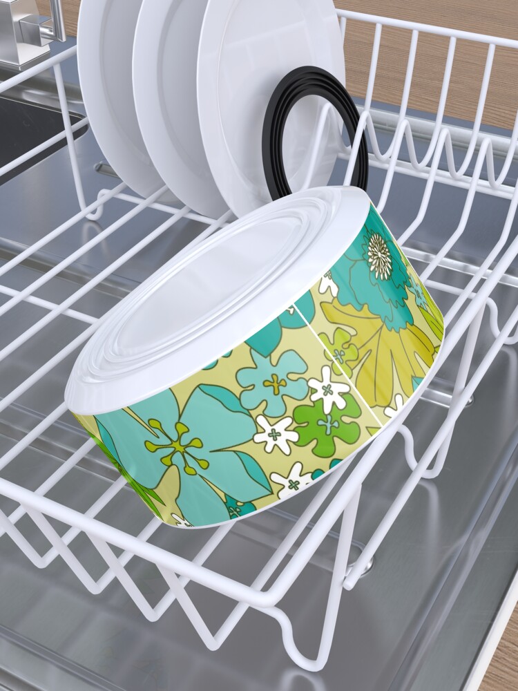 Alternate view of Turquoise, White and Olive Green Retro Floral Pattern Pet Bowl