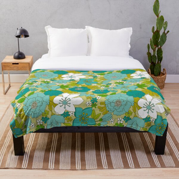 Item preview, Turquoise, White and Olive Green Retro Floral Pattern designed and sold by Eyestigmatic.