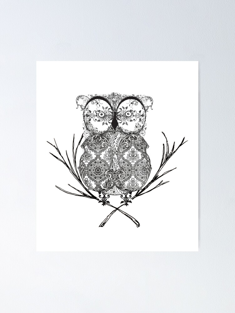 "Fancy Flourish Black & White Owl " Poster for Sale by wensteve Redbubble