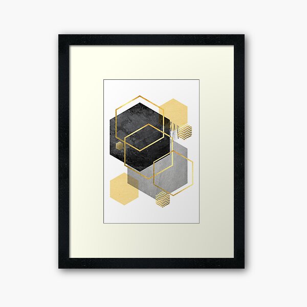 Black and Gold Geometric Framed Art Print