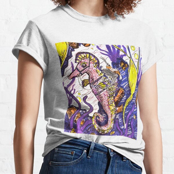Arte divertido de camarones y caballitos de mar Camiseta clásica