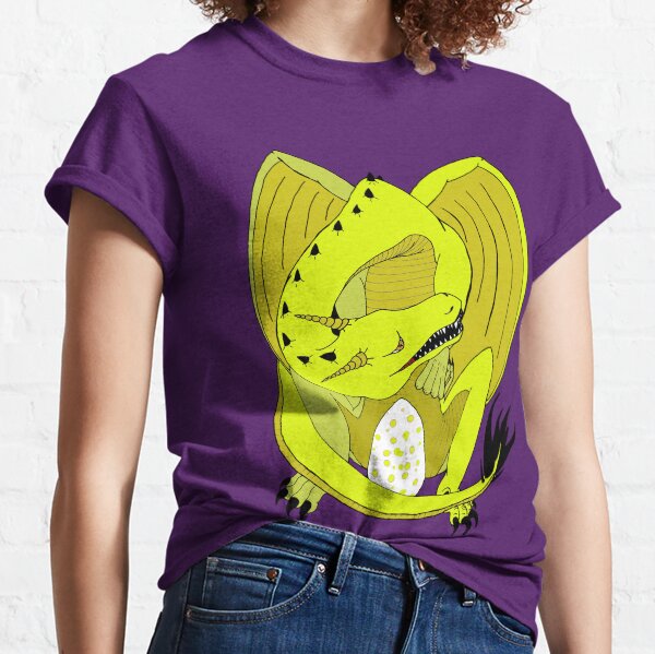 Cartoon dragon protecting egg, yellow Classic T-Shirt