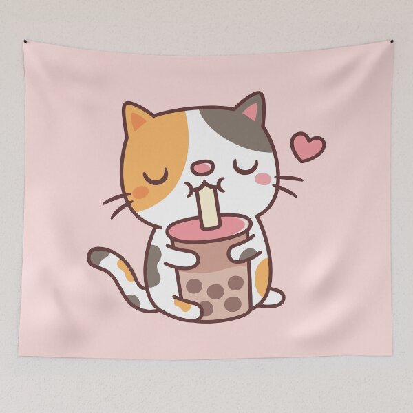 Item preview, Cute Calico Cat Loves Drinking Boba Tea designed and sold by rustydoodle.
