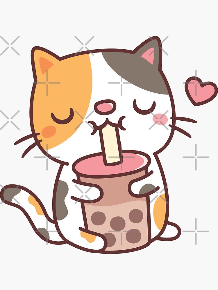 Calico Cat and Bubble Tea | Vinyl Sticker Calico Cat and Bubble Tea | Vinyl Sticker
