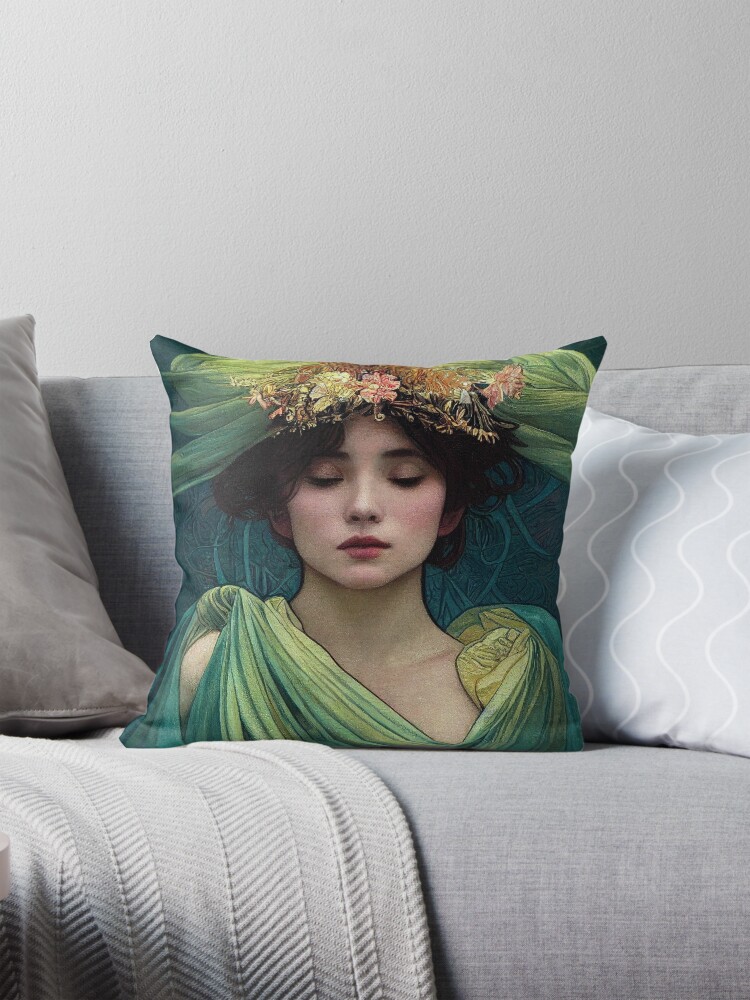 Art Nouveau Beauty in Green, Vintage, Mucha, Gilded Age