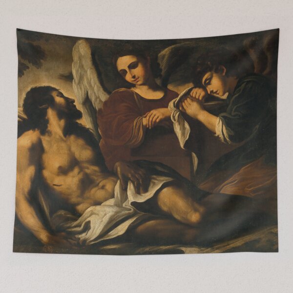 Artikelvorschau, Der tote Christus, betrauert von zwei Engeln | Guercino | 1660 Renaissance-Evangelium Biblische Kunst entworfen und verkauft von CJET.