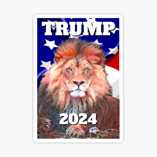 TRUMP 2024 With A Mighty Lion And An American Flag Background Sticker   St,small,507x507 Pad,600x600,f8f8f8 