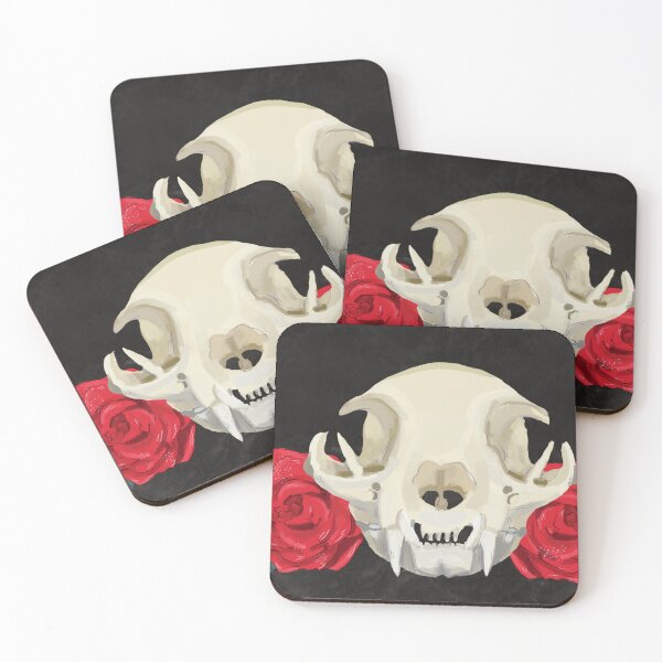 Item preview, Cat Skull with Roses designed and sold by bleedingmoss.